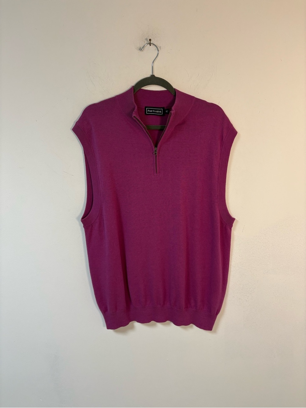 Paul Fredrick Men's Magenta 1/4 Zip Sweater Vest Silk Cashmere XLT